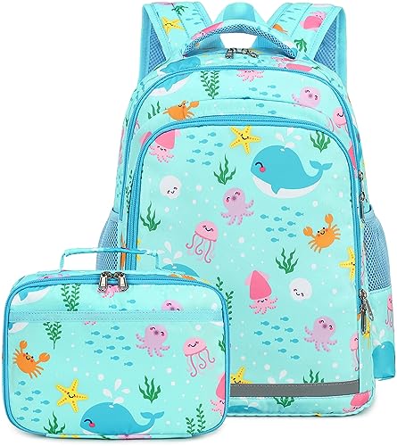 CAMTOP Backpack for Kids Girls Boys Preschool Backpacks with Lunch Box Toddle Kindergarten BookBag Set for Age 3-8 (Ocean World)