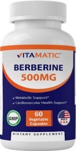 vitamatic berberine supplement 500mg - 60 vegetable capsules - made in the usa - gluten free - non-gmo (1 bottle)