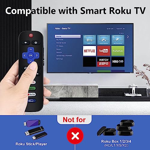 [Newest, Pack of 2] Replaced Roku TV Remote with Magnetic Holder, Only for Roku TV, Compatible for TCL Roku/Hisense Roku/Onn Roku/Sharp Roku/Philips Roku Series Smart TVs (Not for Roku Stick and Box)