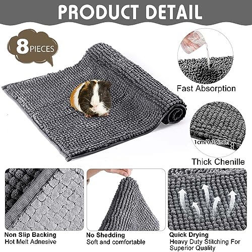 Nuanchu 8 Pcs Guinea Pig Liner Bulk Washable Pee Pads Guinea Pig Cage Liners Reusable Guinea Pig Training Pad Small Animal Sleeping Bedding Bunny Mat Fleece Liners for Chinchilla Hamster (Grey)