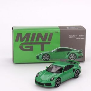 True Scale Miniatures Model Car Compatible with Porsche 911 Turbo S Python Green 1/64 Diecast Model Car MGT00525