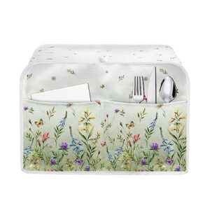 huisefor butterfly floral print toaster cover 4 slice long slot, washable bread maker covers toaster covers dustproof kitchen appliance protector keep off stains fingerprint and cat hair