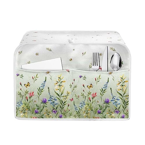 HUISEFOR Butterfly Floral Print Toaster Cover 4 Slice Long Slot, Washable Bread Maker Covers Toaster Covers Dustproof Kitchen Appliance Protector Keep Off Stains Fingerprint and Cat Hair