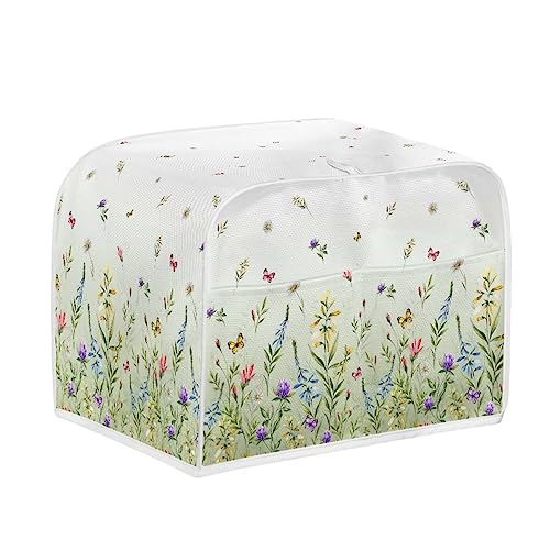 HUISEFOR Butterfly Floral Print Toaster Cover 4 Slice Long Slot, Washable Bread Maker Covers Toaster Covers Dustproof Kitchen Appliance Protector Keep Off Stains Fingerprint and Cat Hair