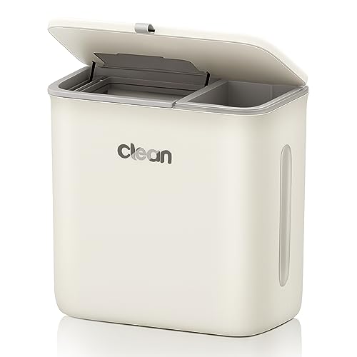 Kitchen Trash Can for Counter Top or Under Sink, 3.2 Gallon Large Capacity Dry and Wet Separation Hanging Trash Bin for Cupboard/Bathroom/Office, Kitchen Waste Bin with Scraper and Liquid Container