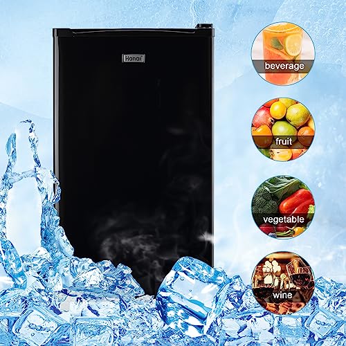 WANAI Compact Refrigerator 3.2 Cu.Ft Mini Black Fridge With Freezer Single Door Mini Refrigerator with 5 TEMP Modes for Dorm Office Bedroom