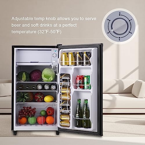 WANAI Compact Refrigerator 3.2 Cu.Ft Mini Black Fridge With Freezer Single Door Mini Refrigerator with 5 TEMP Modes for Dorm Office Bedroom