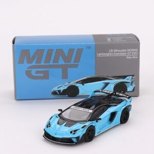 True Scale Miniatures Model Car Compatible with Lamborghini LB-Silhouette Works Aventador GT EVO (Blue) Limited Edition 1/64 Diecast Model Car MGT00494