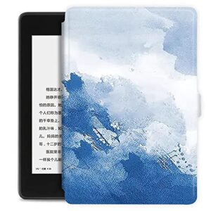 case fits kindle paperwhite 10th generation 2018 released ebook reader covers pu leather smart cover with auto wake/sleep cases for kindle paperwhite 4, watercolor blue and white abstract print, as s