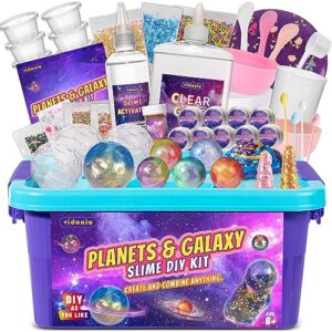 3lb 48 pcs planets galaxy slime kit, diy slime making kit for boys and girls, 8 pack galaxy slime balls, glow in the dark, model solar system, crafting supplies, best gift for kids