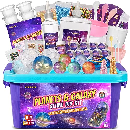 3LB 48 Pcs Planets Galaxy Slime Kit, DIY Slime Making Kit for Boys and Girls, 8 Pack Galaxy Slime Balls, Glow in The Dark, Model Solar System, Crafting Supplies, Best Gift for Kids