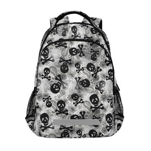 mnsruu laptop backpack with chest strap, gothic skulls black grey paisley school backpack, travel hiking backpack for boys girls teen adult, rucksack, knapsack
