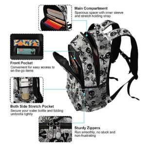 MNSRUU Laptop Backpack with Chest Strap, Gothic Skulls Black Grey Paisley School Backpack, Travel Hiking Backpack for Boys Girls Teen Adult, Rucksack, Knapsack