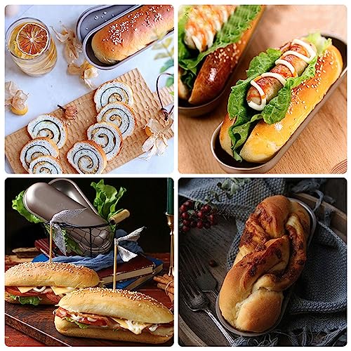 Alunsito Set of 2 Hot Dog Molds, 7 Inch Long Bread Non-Stick Toast Mold for Oven Baking, Carbon Steel Cake Pan, Hotdog-shaped Baking Mold for Home and Kitchen, Silver
