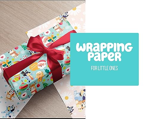 Peri Foi Happy Birthday Wrapping Paper Sheets - Blue Dog Cartoon Character Theme Designs for Boy Girl Kids Christmas, Birthday, Daisy Patterns Gift Present Wrapper - 20 x29 Inch x12