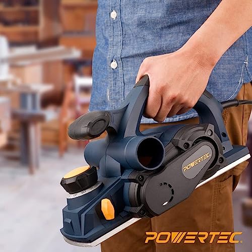 POWERTEC HP1005V Portable Corded Hand Planer 8 Amp Power Motor with 4 3/8 Hand Planer Blades | Electric Woodworking Tool