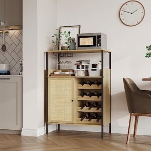 Yechen Wine Bar Cabinet with Storage for Liquor and Glasses, FreeStanding Wood Coffee Bar Cabinet with Wine Rack, Metal Sideboard Buffet Cabinet