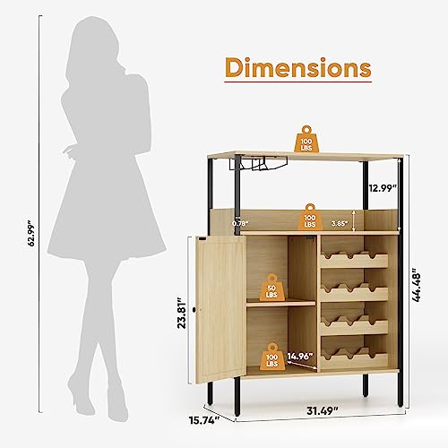 Yechen Wine Bar Cabinet with Storage for Liquor and Glasses, FreeStanding Wood Coffee Bar Cabinet with Wine Rack, Metal Sideboard Buffet Cabinet