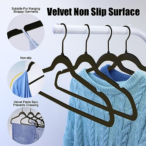 UIZLVEU Velvet Hangers 20 Pack, Luxury Black Felt Non Slip Clothes Hangers with Black Hooks, Heavy Duty Coat Hangers for Closet, Ultra Slim Space Saving Black Hangers for Tank Tops, Shirt, Suit, Pants