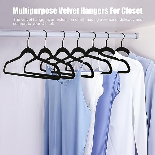 UIZLVEU Velvet Hangers 20 Pack, Luxury Black Felt Non Slip Clothes Hangers with Black Hooks, Heavy Duty Coat Hangers for Closet, Ultra Slim Space Saving Black Hangers for Tank Tops, Shirt, Suit, Pants