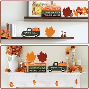 Fall Decor Fall Decorations for Home 6PCS Fall Tiered Tray Decor Faux Decorative Books Maple Leaves Truck Wooden Signs Rustic Farmhouse Fall Table Decor for Autumn Thanksgiving