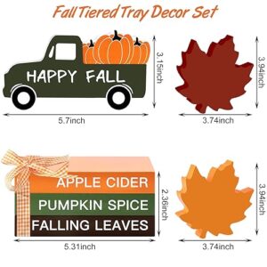 Fall Decor Fall Decorations for Home 6PCS Fall Tiered Tray Decor Faux Decorative Books Maple Leaves Truck Wooden Signs Rustic Farmhouse Fall Table Decor for Autumn Thanksgiving