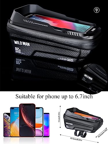 WILD MAN Bike Bag, Bicycle Bike Accessories for Cycling Biking, Bicycle Bike Phone Holder Mount Bag, Bike Bag for Bicycles, Mountain Bike Accessories for Adult Bikes for Cell Phone Under 6.7"