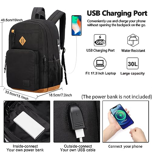 KEOFID classic carry-on travel backpack for men and women, Anti theft laptop backpack with USB charging port, work backpack, backpack for college, water resistent(Black 19inches)