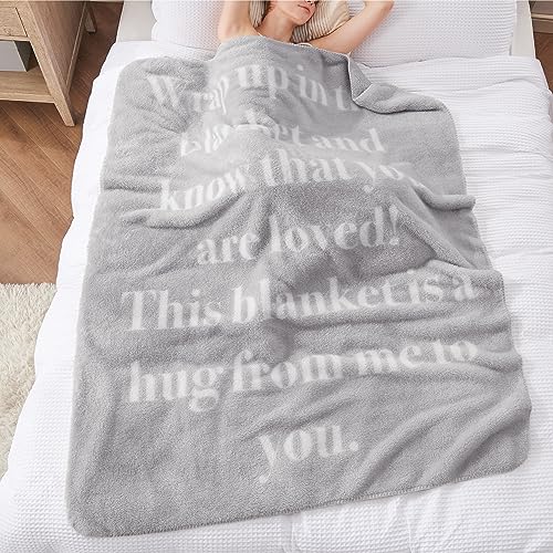Bedsure Get Well Soon Gifts for Women - After Surgery Blanket with Inspirational Words Sympathy Gift for Elderly Adults Hug Soft Fleece Healing Blanket Grey 50x60 Inch