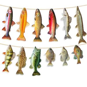 ushinemi fishing birthday decorations, gone fishing party supplies sunfish trout bass fishing banner for adults and kids