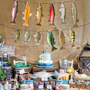 Ushinemi Fishing Birthday Decorations, Gone Fishing Party Supplies Sunfish Trout Bass Fishing Banner for Adults and Kids