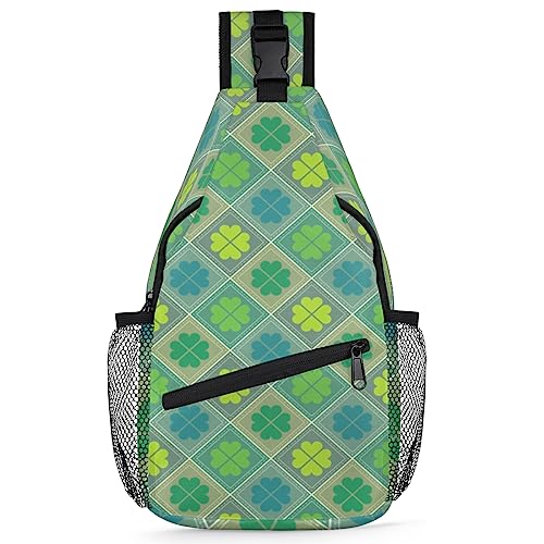 GeMeFv St Patrick's Day Sling Backpack Chest Bag Crossbody Shoulder Bag, Gym Cycling Travel Hiking Daypack for Women Men(Shamrock Plaid)