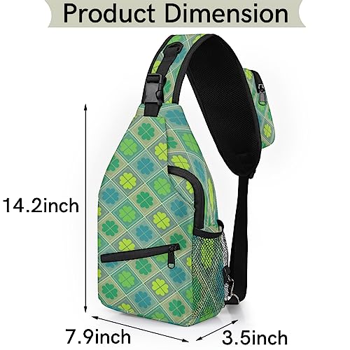 GeMeFv St Patrick's Day Sling Backpack Chest Bag Crossbody Shoulder Bag, Gym Cycling Travel Hiking Daypack for Women Men(Shamrock Plaid)