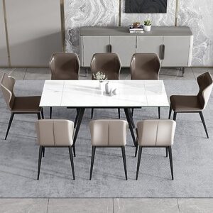 simtonal extendable dining tables, 71" rectangular kitchen table with sintered stone tabletop（only table）, white