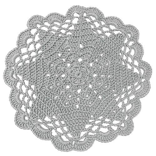 BIBITIME Handmade Crochet Round Lace Doilies Kitchen Table Placemats Wedding Tea Flower Vase Cup Mats (6" to 7",Pack of 4PCS, Light Grey)