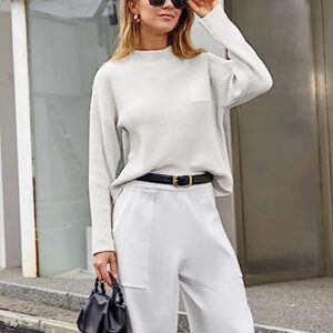 Bianstore Women's Two Piece Outfits Long Sleeve Knit Top Fall Sweater Set Loose Pants Sweatsuit Lounge Sets(PureWhite-M)