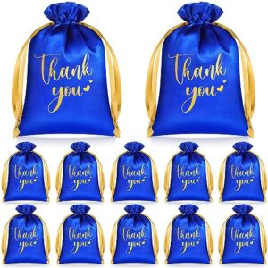 30 pcs thank you satin gift bags 5 x 7 inches drawstring jewelry pouches small satin candy bags for guest wedding birthday baby shower business party favors bags (royal blue)