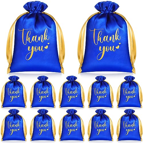 30 Pcs Thank You Satin Gift Bags 5 x 7 Inches Drawstring Jewelry Pouches Small Satin Candy Bags for Guest Wedding Birthday Baby Shower Business Party Favors Bags (Royal Blue)