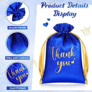 30 Pcs Thank You Satin Gift Bags 5 x 7 Inches Drawstring Jewelry Pouches Small Satin Candy Bags for Guest Wedding Birthday Baby Shower Business Party Favors Bags (Royal Blue)