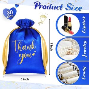 30 Pcs Thank You Satin Gift Bags 5 x 7 Inches Drawstring Jewelry Pouches Small Satin Candy Bags for Guest Wedding Birthday Baby Shower Business Party Favors Bags (Royal Blue)