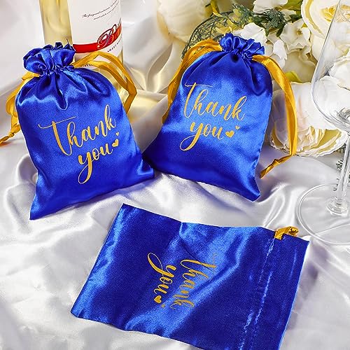 30 Pcs Thank You Satin Gift Bags 5 x 7 Inches Drawstring Jewelry Pouches Small Satin Candy Bags for Guest Wedding Birthday Baby Shower Business Party Favors Bags (Royal Blue)