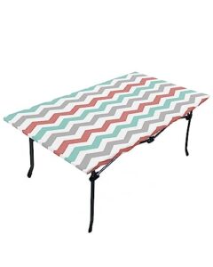 artwork store rectangle outdoor tablecloth waterproof elastic fitted table covers for 6 foot tables,gray and white chevron zig zag wipeable patio table covers for picnic,camping,indoor,30x72 inches