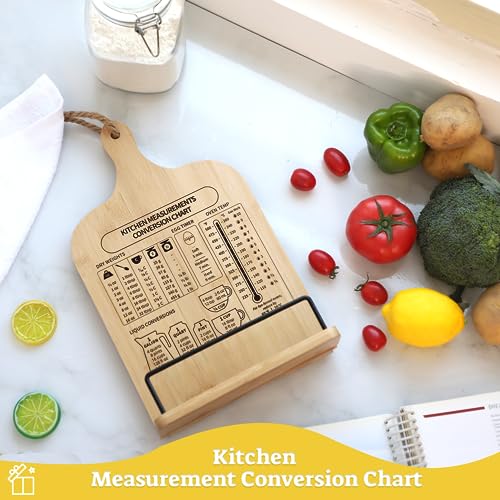 Songtaste Bamboo Cookbook Stand, Sturdy Cook Book Holder, Recipe Book Holder with Measurement Conversion Chart, Cookbook Stand for Kitchen Counters, Essential Accessories for Holding Cookbooks