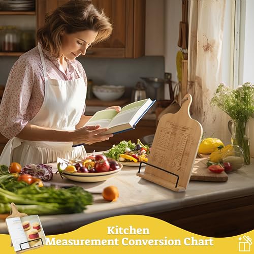 Songtaste Bamboo Cookbook Stand, Sturdy Cook Book Holder, Recipe Book Holder with Measurement Conversion Chart, Cookbook Stand for Kitchen Counters, Essential Accessories for Holding Cookbooks