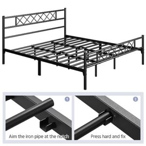 Yaheetch California King Metal Platform Bed Frame Mattress Foundation with Headboard and Footboard, No Box Spring Needed, Under-Bed Storage, Metal Slat Support, Black