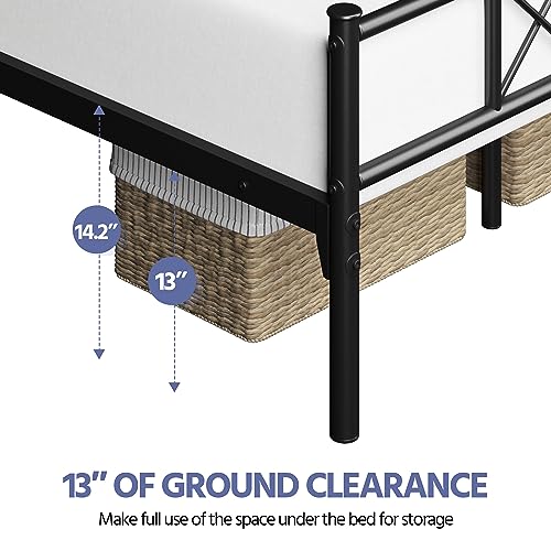 Yaheetch California King Metal Platform Bed Frame Mattress Foundation with Headboard and Footboard, No Box Spring Needed, Under-Bed Storage, Metal Slat Support, Black