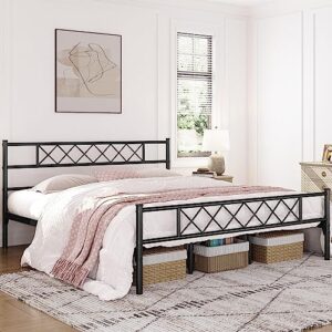 Yaheetch California King Metal Platform Bed Frame Mattress Foundation with Headboard and Footboard, No Box Spring Needed, Under-Bed Storage, Metal Slat Support, Black
