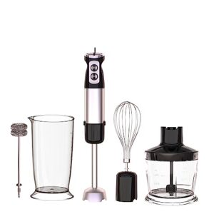 5 in 1 immersion hand blender, 600w powerful heavy duty motor stick blender bpa free 2 speed turbo boost, stainless steel blades with 600ml measuring cup for kitchen includes whisk attachment