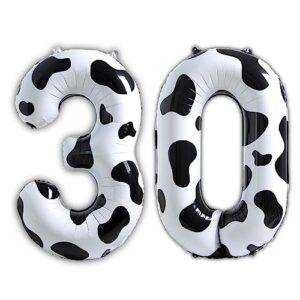gallasy 40-inch cow print number balloon, huge cow number 30 foil helium balloon for 30th birthday party decoration, 30th anniversary, 30th birthday decorations for women & men