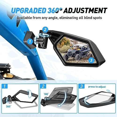 Nilight UTV Side Mirrors Aluminum X3 Rear View Mirror Upgraded 360 Degree Adjustment Compatible with 2016 2017 2018 2019 2020 2021 2022 2023 Can Am Maverick X3 Turbo R, 2 Years Warranty